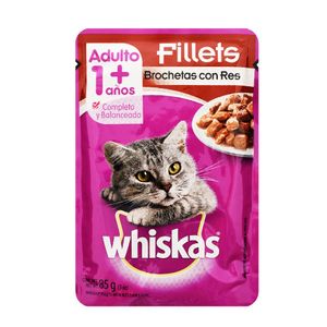 Comida Humeda Para Gato Whiskas Adult Brochetas con Res 85 Gr