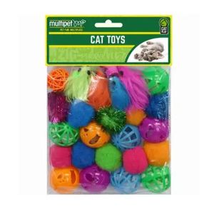 Juguete Para Gatos Multipet Pack de 12 Pelotas Plasticas Con Pluma