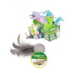 Juguete Para Gato Multipet Pelota con Pluma Colores Surtidos x Unidad